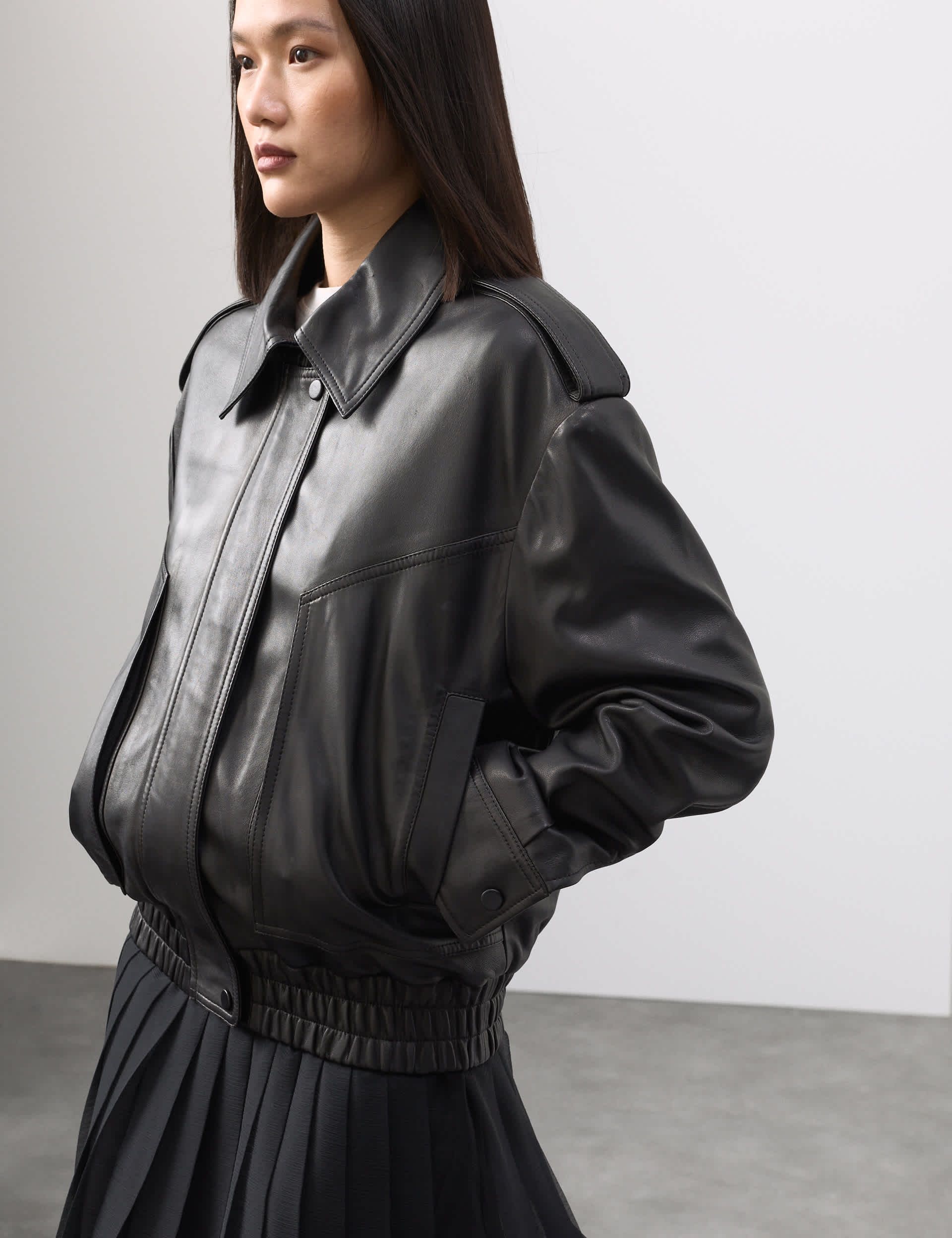 Leather Relaxed Harrington Jacket