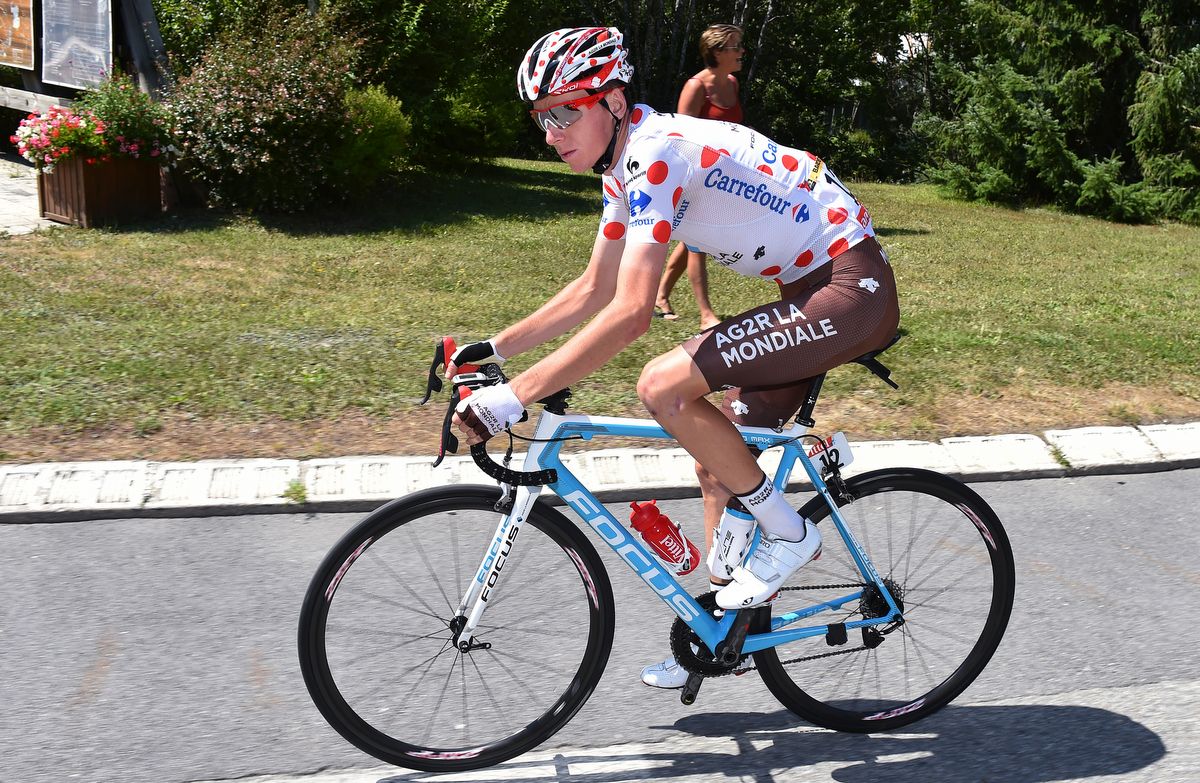Romain Bardet in the KOM jersey at the 2015 Tour