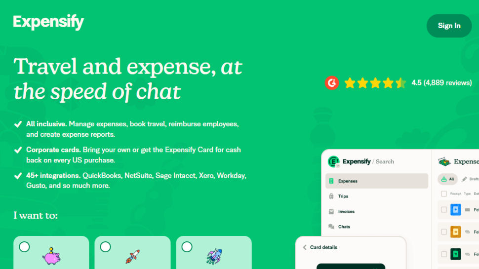 Expensify website screenshot (May 2025)