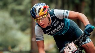 Evie Richards performs at UCI XCO in Nove Mesto na Morave, Czech Republic