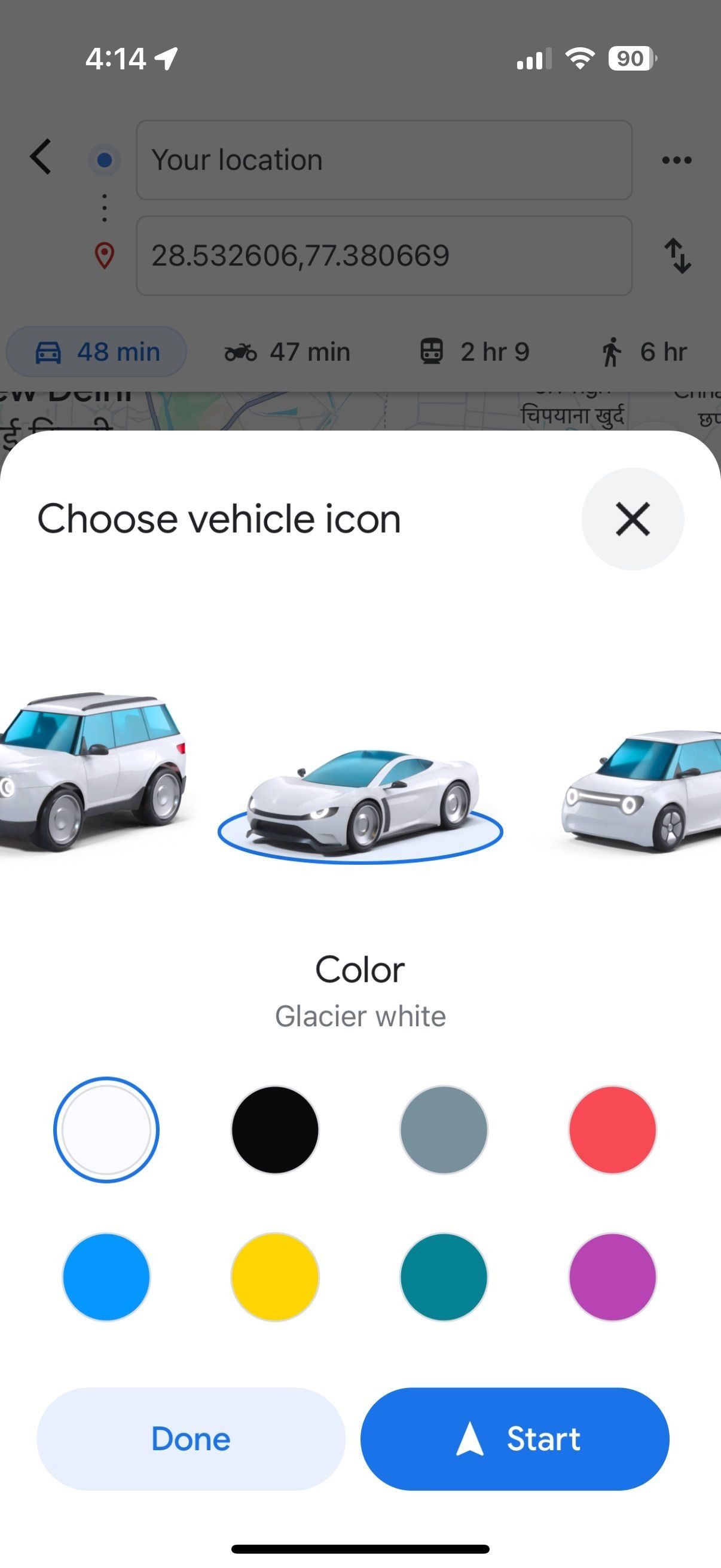 Google Maps custom vehicle icon options