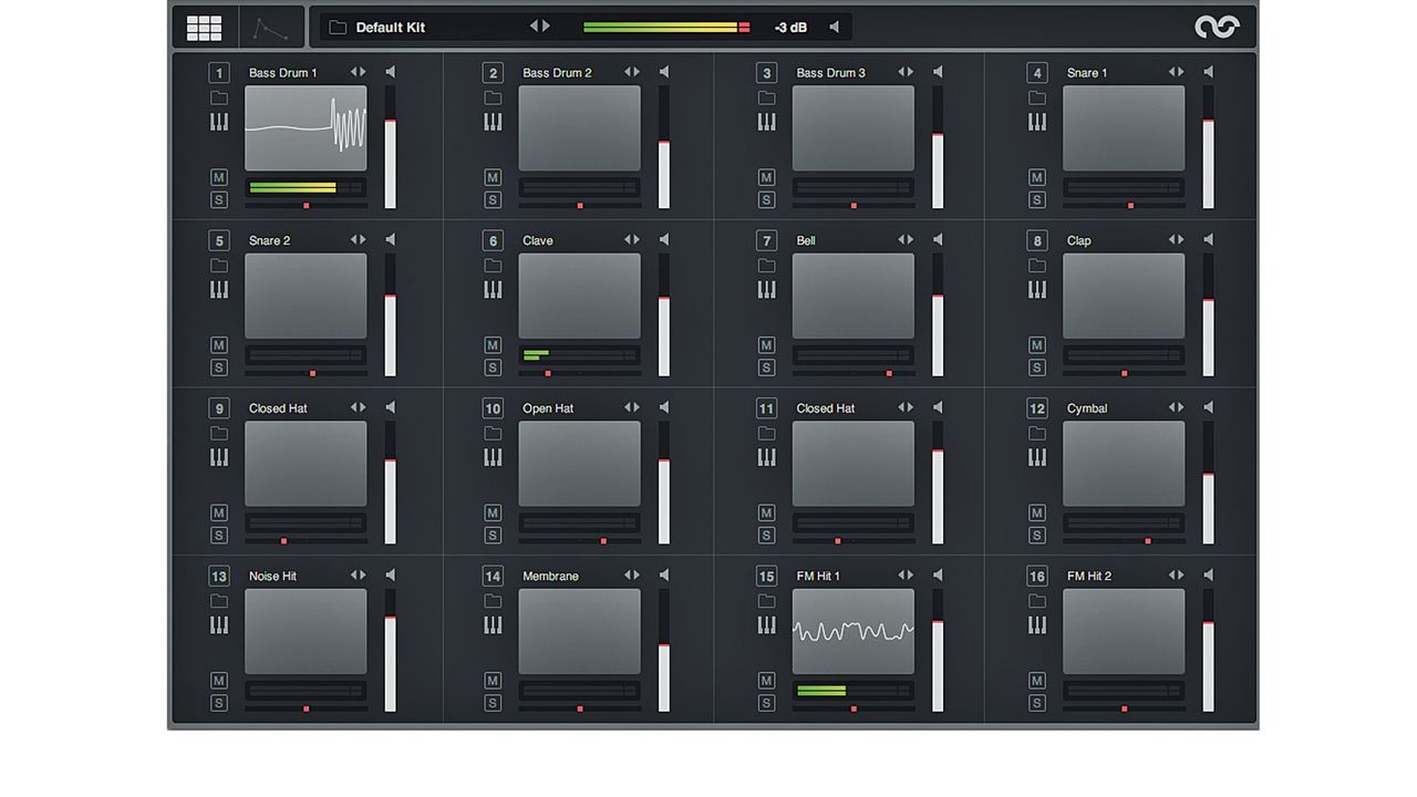 Each pad represents a single drum patch and doubles as a waveform display when triggered