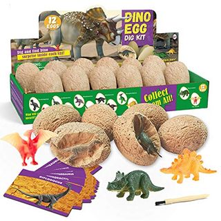 Dinosuar Egg Dig Kit - Dino Eggs Excacation Set - Dig Out 12 Cute Dinosaurs Toys - Educational Science Stem Gift for Boys Girls 6 7 8 9 10+ Years Old