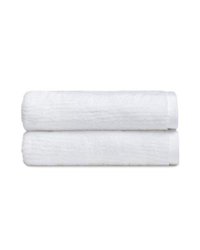 Cozy Earth Ribbed Bath Towel Set - 60% Cotton 40% Viscose From Bamboo Bathroom Towels - Soft &amp;amp; Absorbent Textured Ribbed Pattern - 2 Pack White
