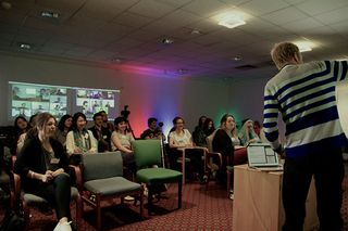 Students at Manchester School of Art and Falmouth University were beamed into the room virtually, joining Fred Deakin and the UAL students for Collabology