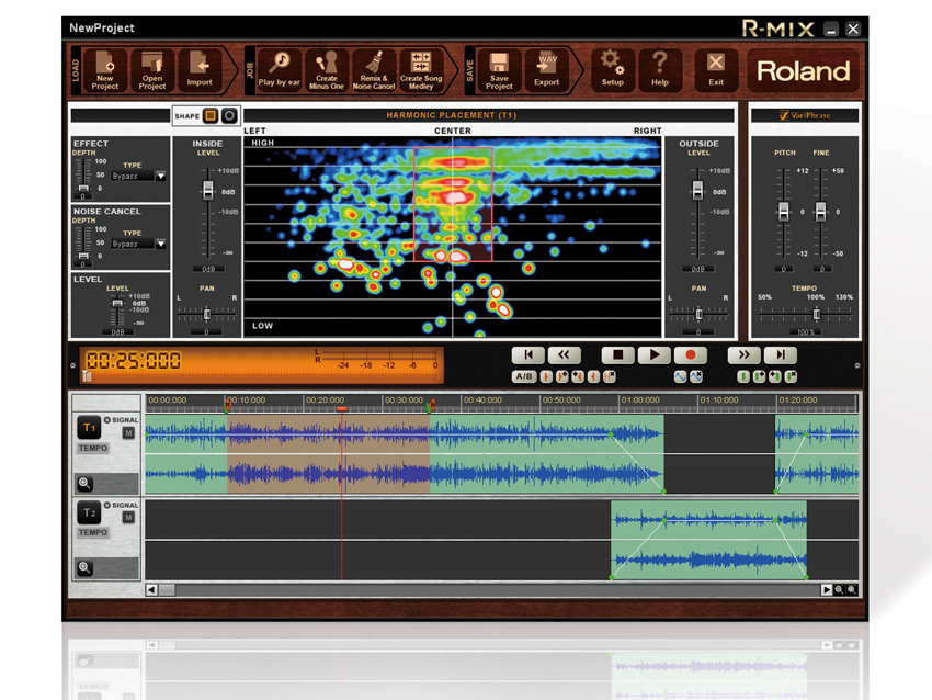 Roland R-Mix lets you 'visualise' the content of your stereo audio files. Click for additional images.