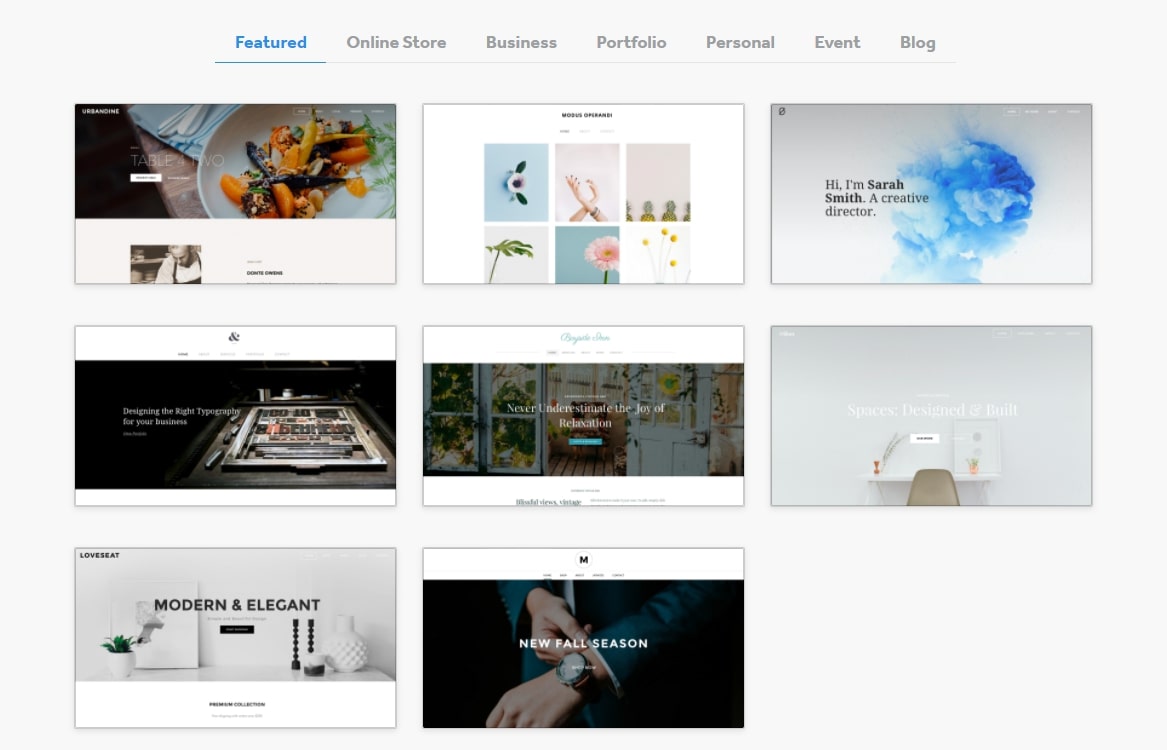 a selection of website themes from Weebly