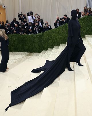 Kim Kardashian looked striking in a full body Balenciaga look, as she arrived at the Met Gala
