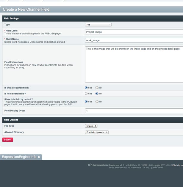 The completed form for your new Channel Field