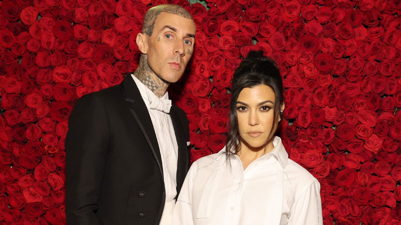 Travis Barker and Kourtney Kardashian arrive at The 2022 Met Gala Celebrating &quot;In America: An Anthology of Fashion&quot; at The Metropolitan Museum of Art on May 02, 2022 in New York City.