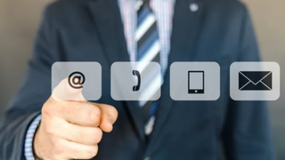 Businessman selecting customer support communication channels.
