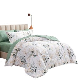 Joyreap 6-Piece Bed in a Bag set in white and green botanical pattern 