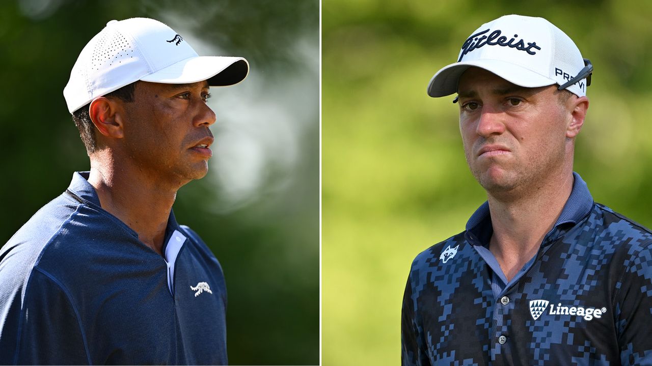 Tiger Woods and Justin Thomas look on