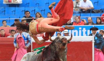 Female bullfighter Karla de los Angeles gored by bull, twice