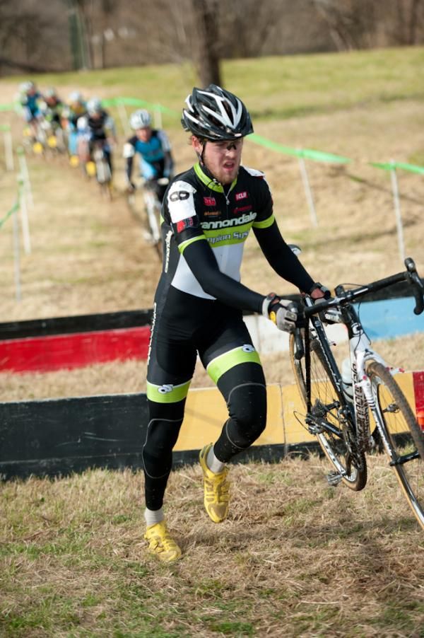 Bradford Perley leads the field over the barriers.