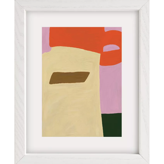 wooden framed print with a colorful painted block pattern