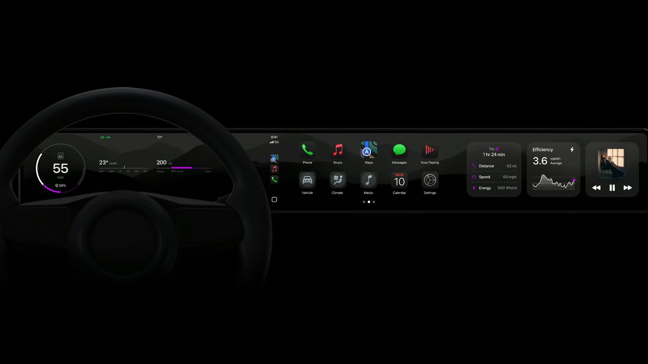 A car dashboard showing Apple CarPlay