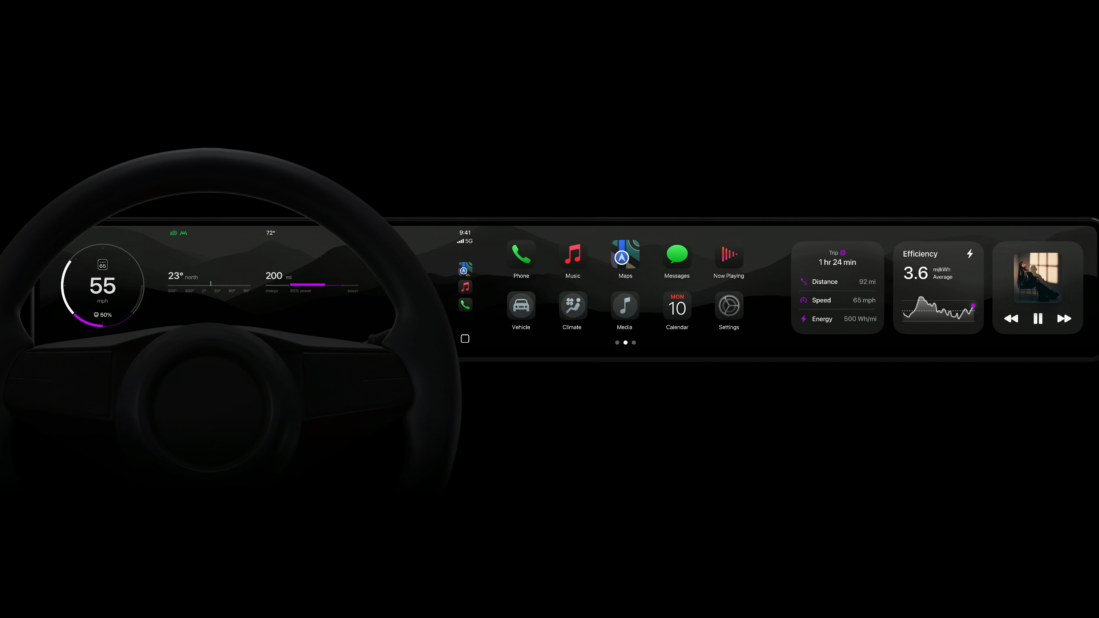 A car dashboard showing Apple CarPlay