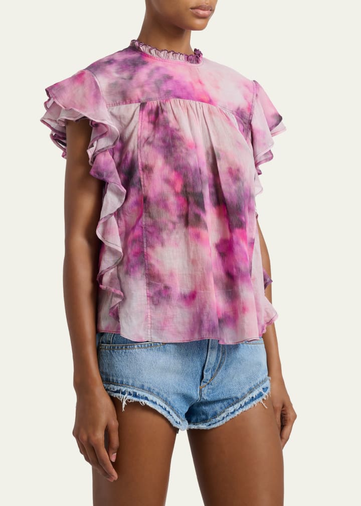 Daliyane Tie-Dye Cotton Ruffle Blouse
