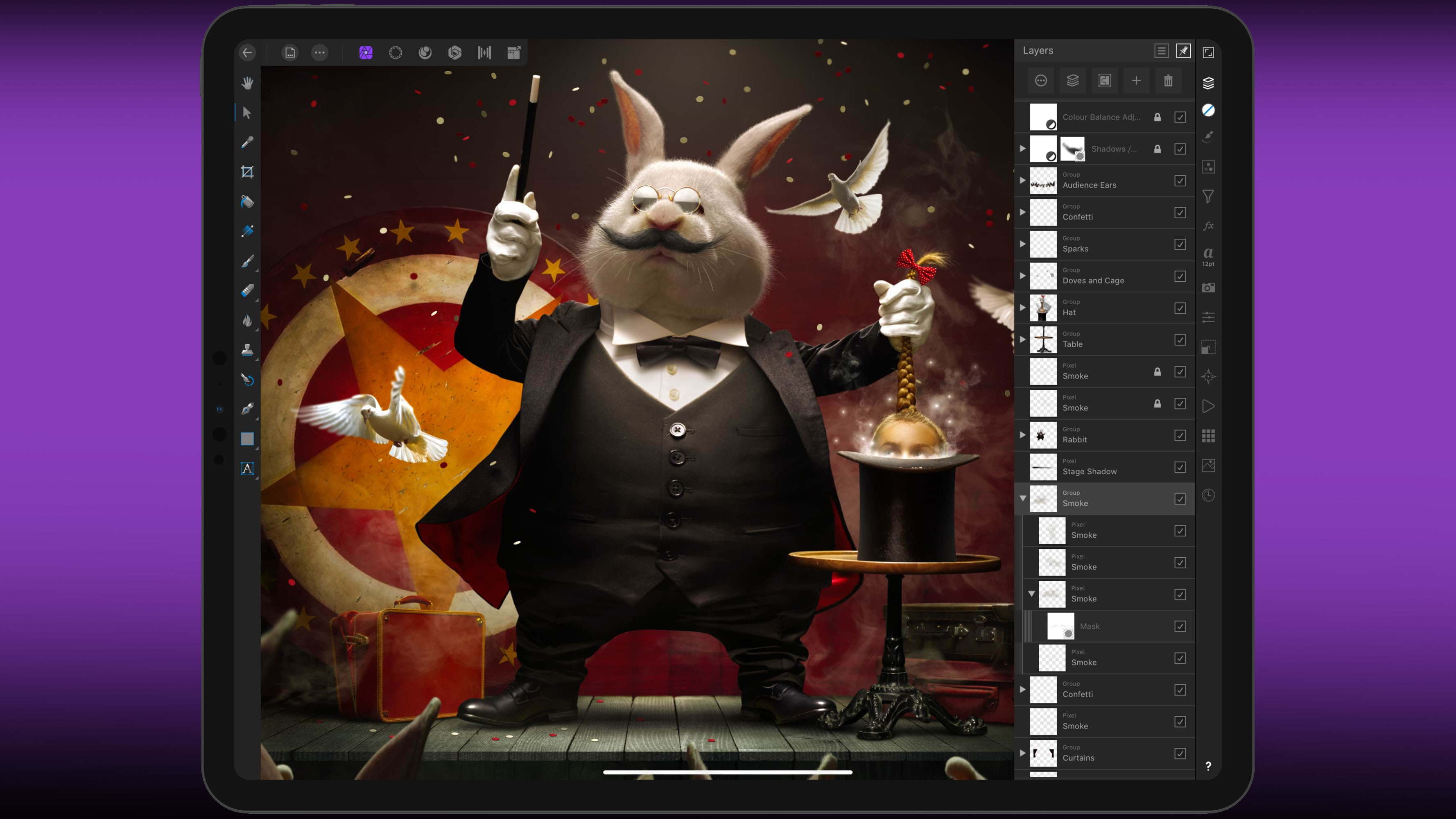 Affinity Photo on iPad, rabbit magician