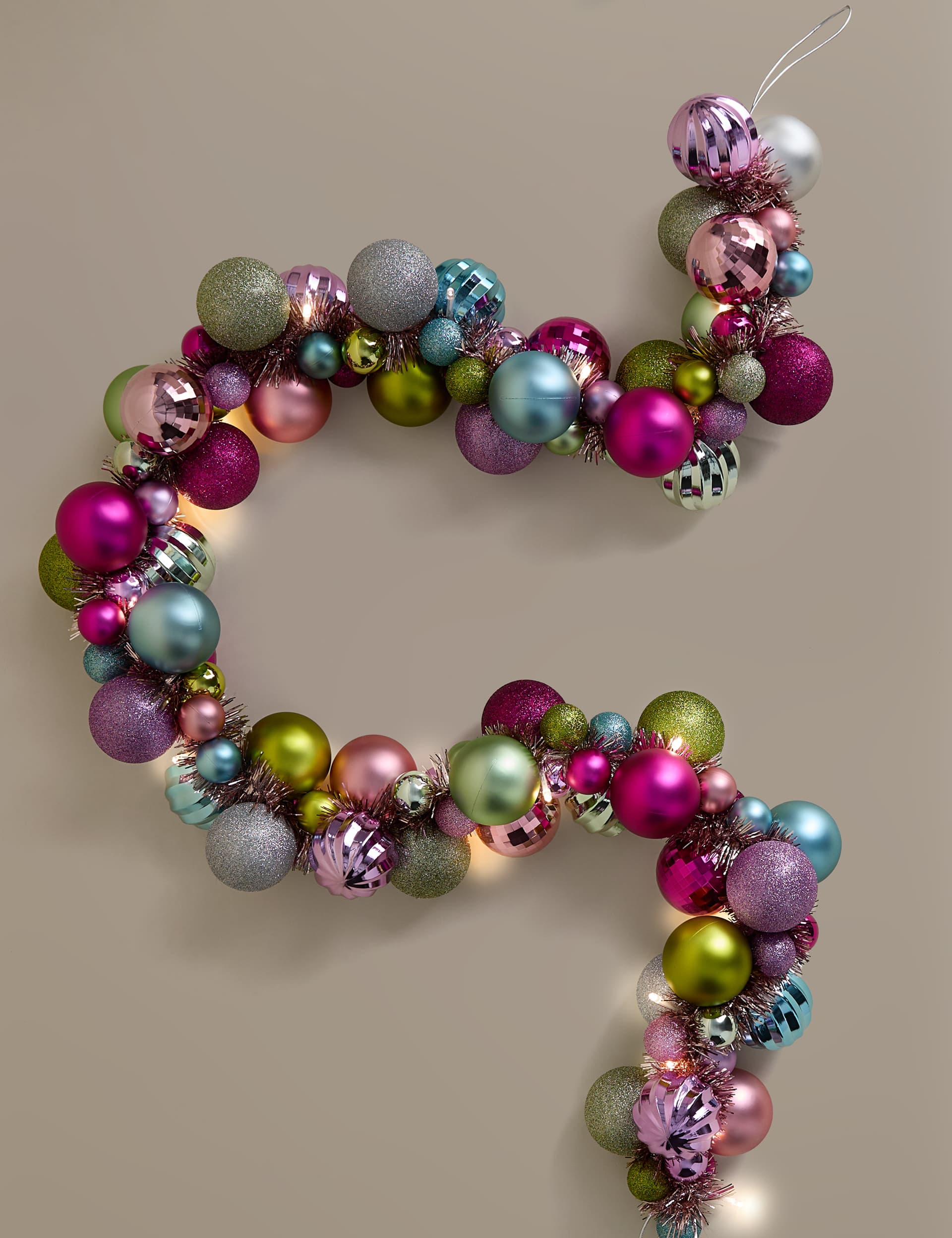 Pre-Lit Tinsel Bauble Garland