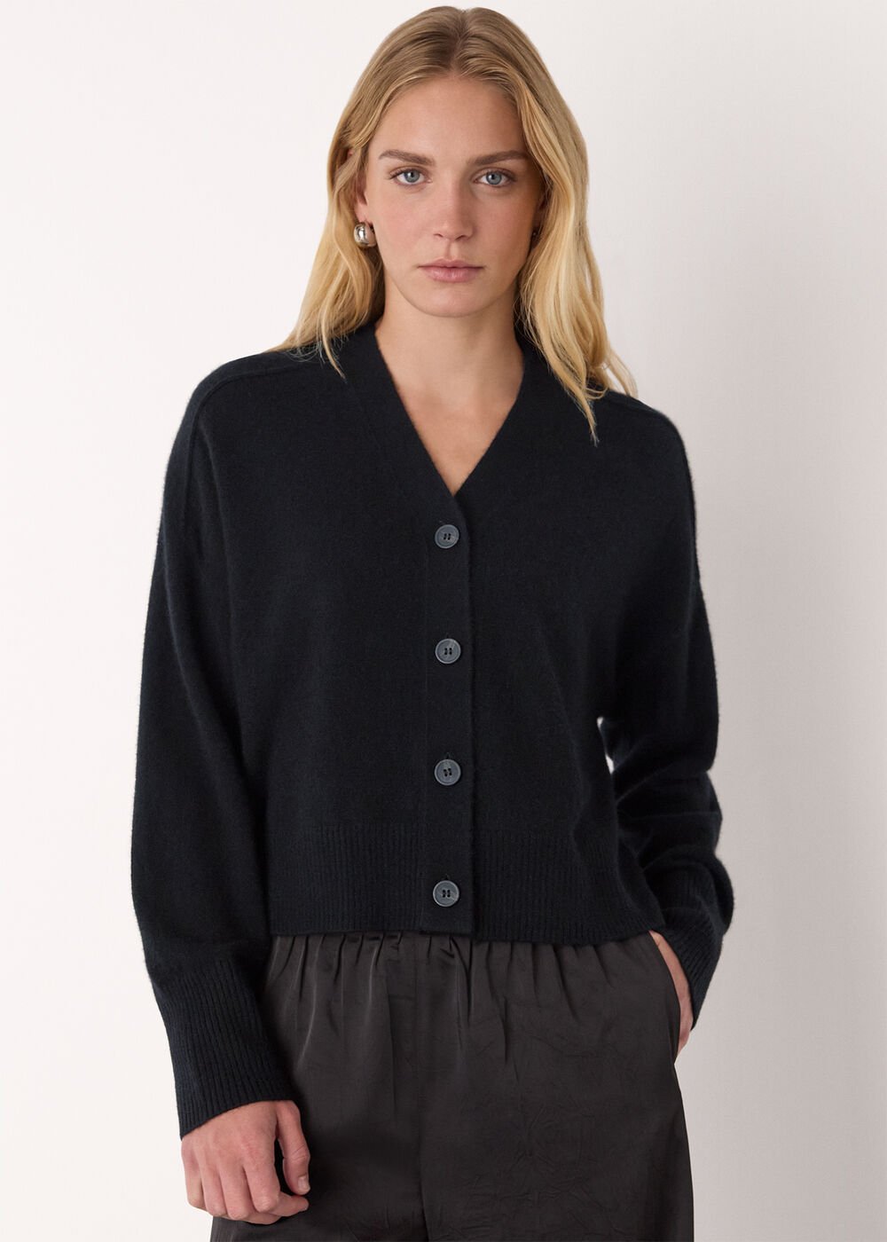 Black Cashmere Button Cardigan