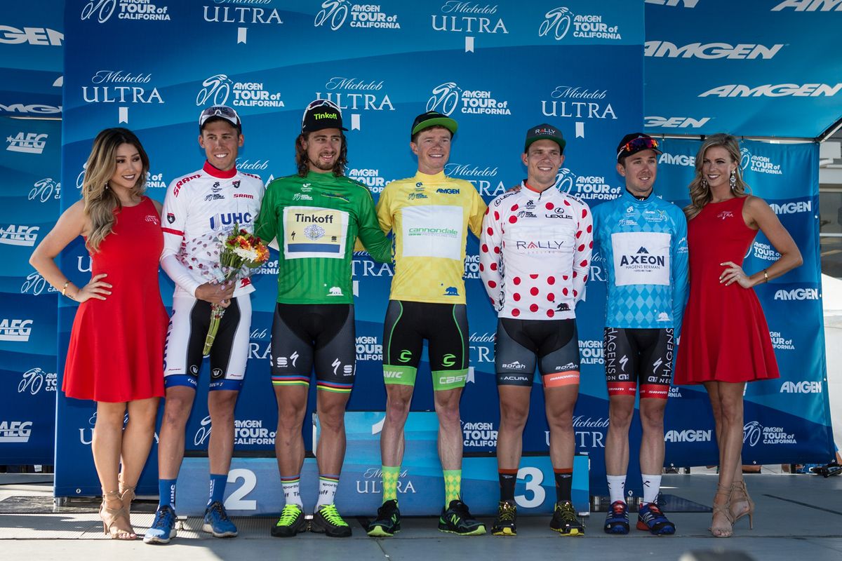 The leader jerseys after stage 2