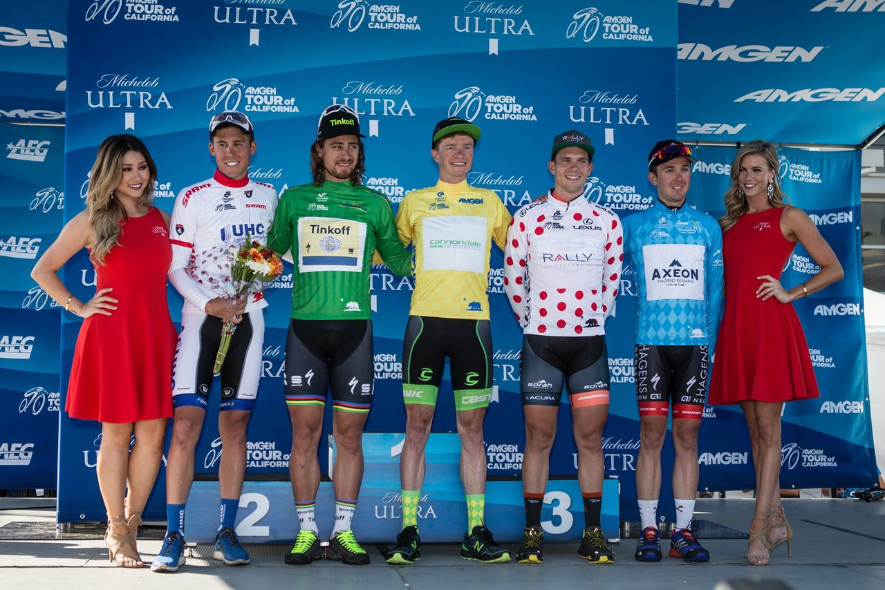 The leader jerseys after stage 2
