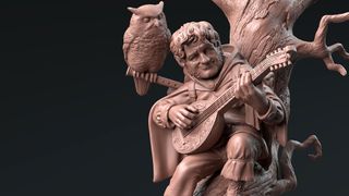 Best 3D modelling software 3D model of a fantasy character sat against a tree playing a lute with an owl