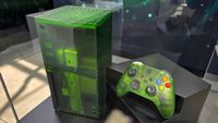 Xbox Series X25 translucent green console displayed in a glass case at Xbox Games Showcase 2026