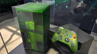 Xbox Series X25 translucent green console displayed in a glass case at Xbox Games Showcase 2026