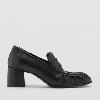 Mango Heeled Leather Loafers With Pleat Detail