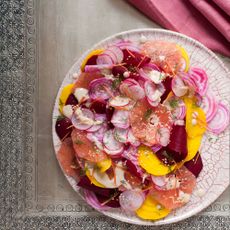 Shaved beetroot, radish and grapefruit salad photo