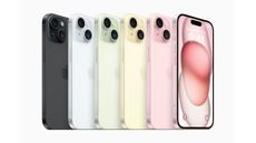 Apple iPhone 15 lined up in different colours