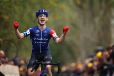 Dutch Lars Van Der Haar pictured at the finish line of the men elite race of the Koppenbergcross, the first race (out of eight) of the X2O Badkamers trophy cyclocross competition, in Melden, Oudenaarde, on .
BELGA PHOTO DAVID PINTENS (Photo by DAVID PINTENS / BELGA MAG / Belga via AFP)