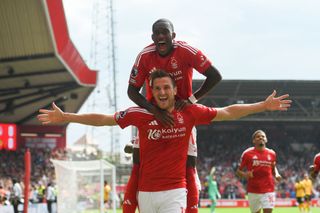 Nottingham Forest squad for 2024/25 Chris Wood of Nottingham Forest celebrates with Callum Hudson-Odoi of Nottingham Forest after scoring a goal to make it 1-0 during the Premier League match between Nottingham Forest and Wolverhampton Wanderers at the City Ground in Nottingham, England, on August 31, 2024. (Photo by MI News/NurPhoto via Getty Images)