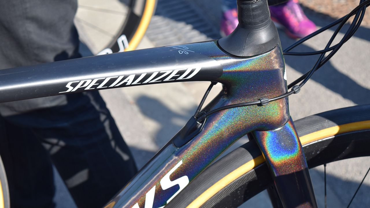 The Di2 interface port usually sits on the head of the down tube but for mechanical groupsets an insert can be used to guide the mechanical cables neatly
