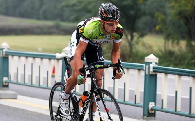 Christophe Pr&eacute;mont (Crelan - Euphony) makes a solo breakaway