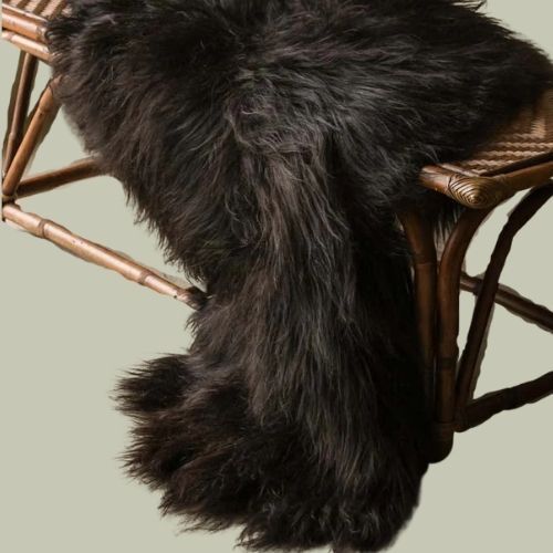 Genuine Icelandic Long Wool Sheepskinin- Natural Black
