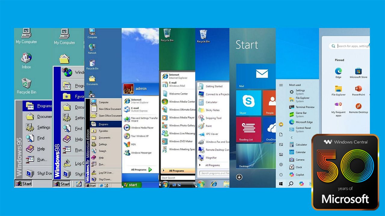 Nevěříte, jak moc se Start menu ve Windows změnilo za 40 let – včetně neúspěšného experimentu s Windows 8