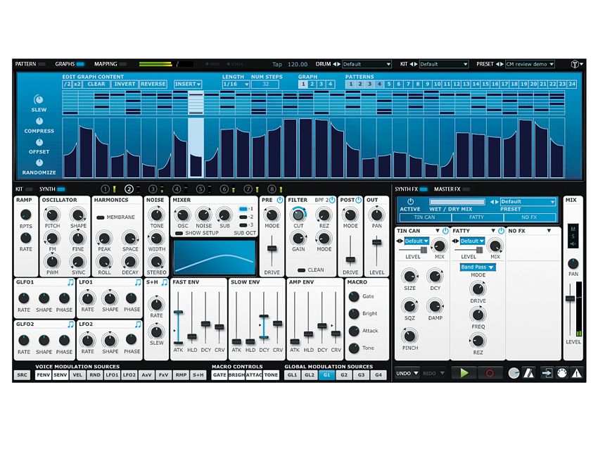 The TransMod system puts a world of custom modulation at your fingertips, with sources including four graphs per pattern, complete with Slew control.