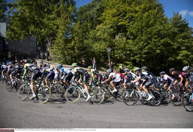 The peloton climbing