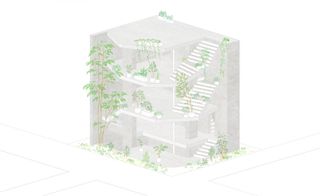 Japanese architecture drawing Tokyo house with pen plan and exposed spaces