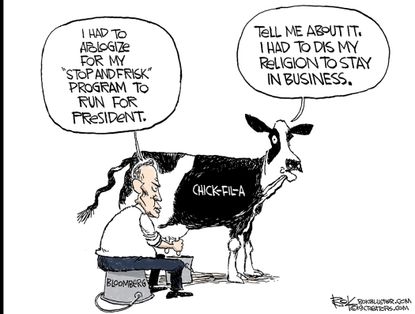Political Cartoon U.S. Bloomberg Stop and Frisk Chick-Fil-A Apologies