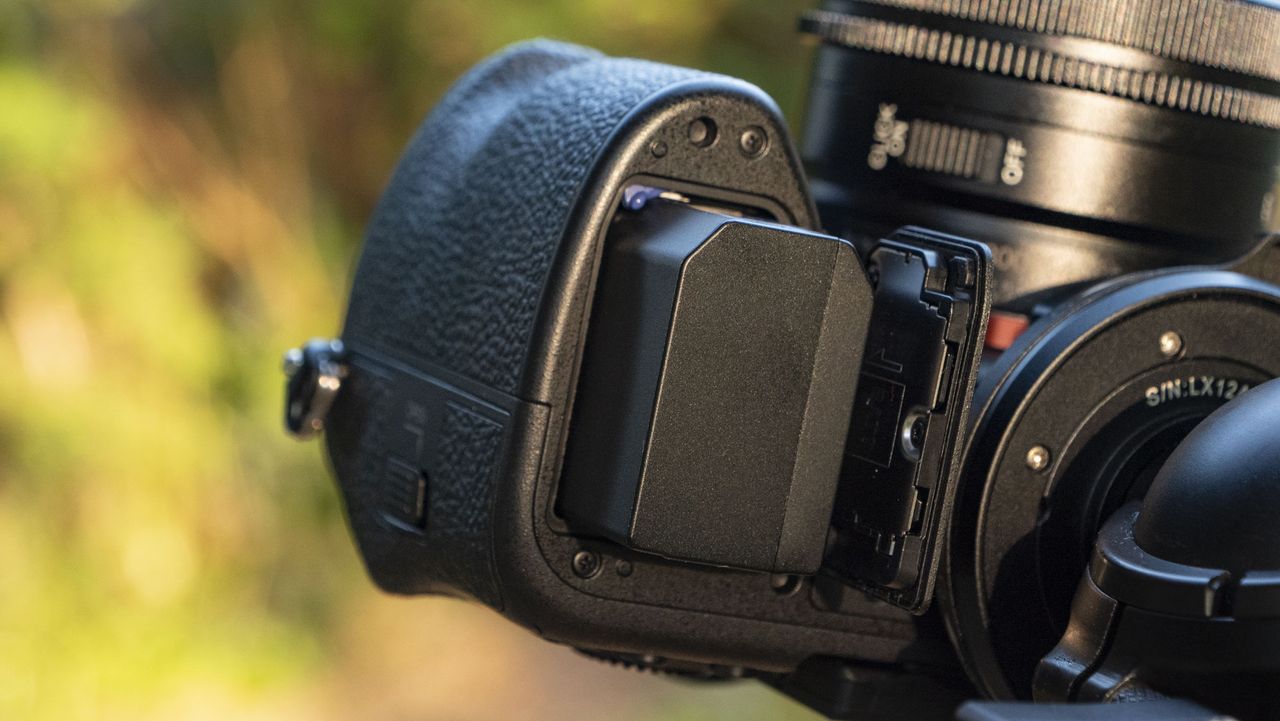 Close up of the Sony A7R VI camera's battery