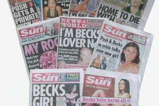 David Beckham on all the British tabloid's front covers on April 2004