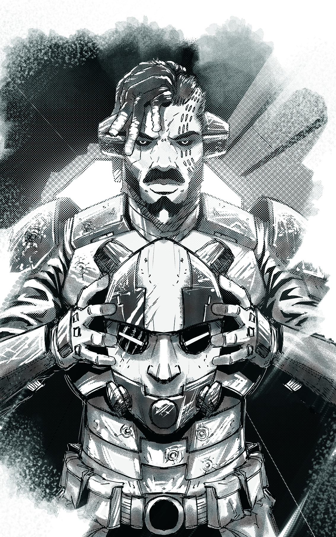 African comics; a man removes his mask