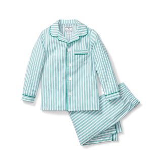 Petite Plume, Kid's Twill Pajama Set in Emerald Ticking