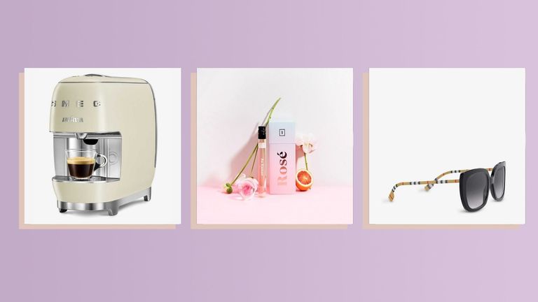 Three of the best Christmas gifts for your mom 2021 from Burberry, Vinebox, and Smeg shown side by side