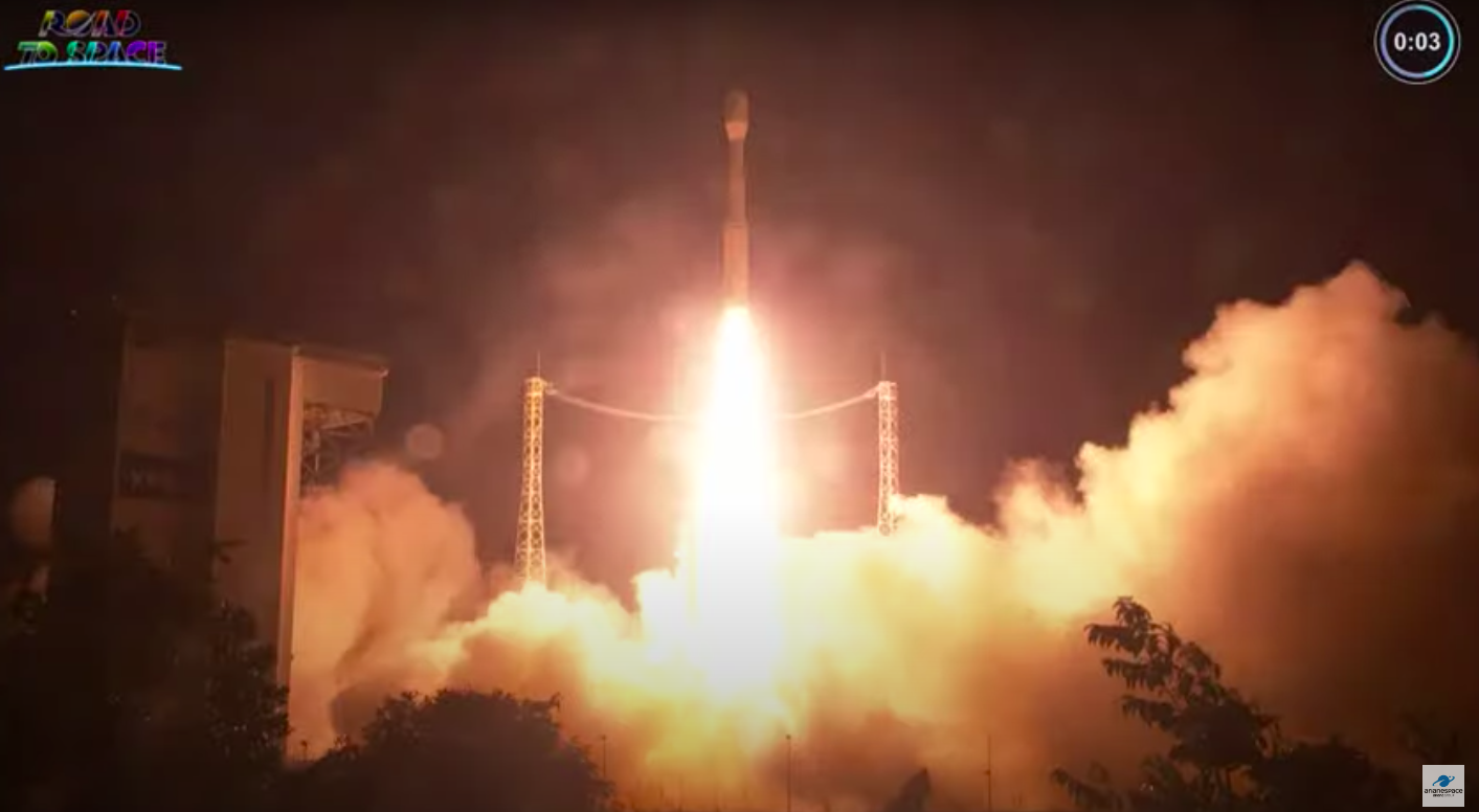 An Arianespace Vega C rocket launches from Europe's Spaceport in Kourou, French Guiana, carrying two Earth-observation satellites for Airbus' Pléiades Neo constellation on Dec. 20, 2022. The mission failed shortly after liftoff.